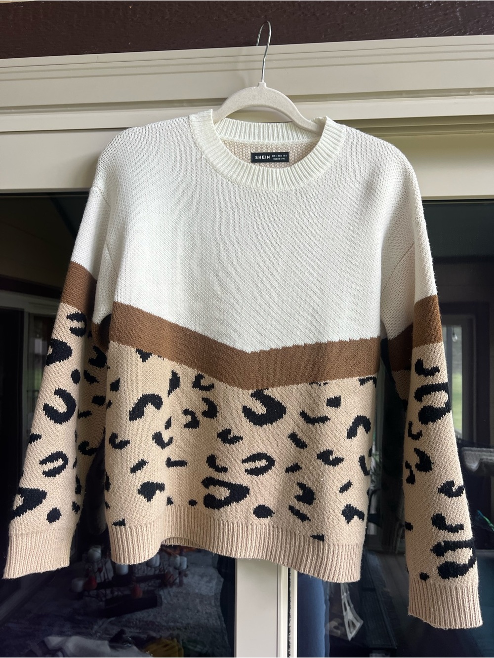 SHEIN Cream, Beige & Brown Leopard-Print Colorblock Sweater